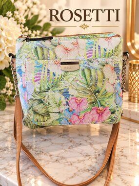 NWOT Rosetti Pastel Tropical Floral Crossbody Bag Pink Green Botanical